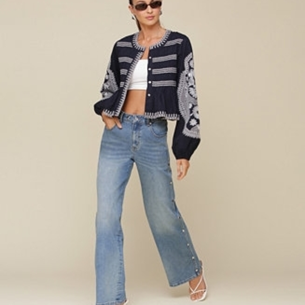 AVEC LES FILLES Embroidered Cotton Jacket LARGE